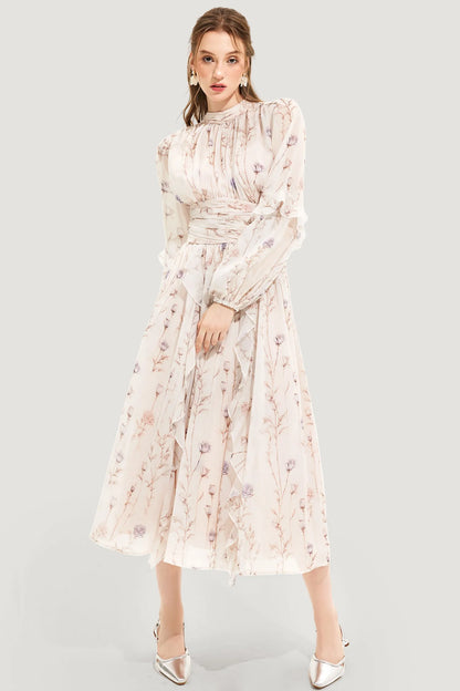 Women's Elegant Lightweight Floral Maxi Dress with Pleated Skirt