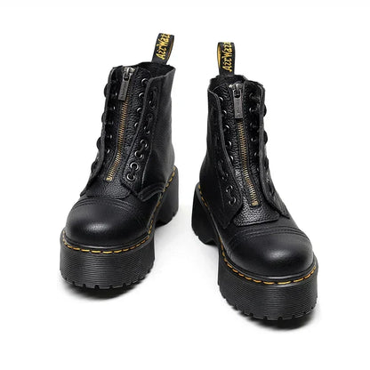 Women's Chic Leather Platform Boots with Bold Design