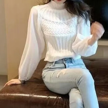 Women's Modern Sweater Vest with Transparent Sleeves Turtleneck Jumper | Ideal for winter