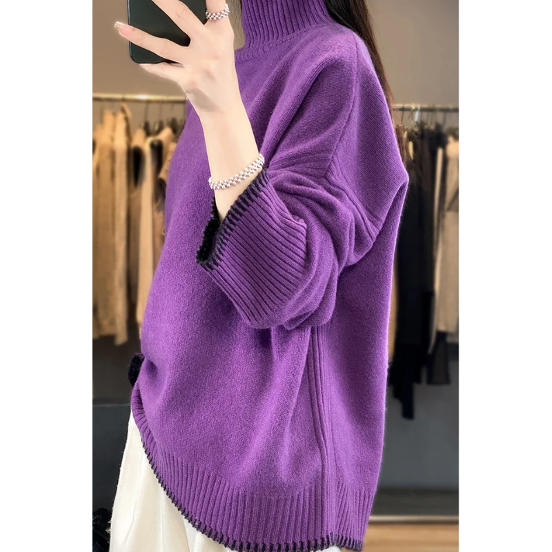 Women's Comfortable Soft Loose Knitted Turtleneck Jumper | Ideal for Winter