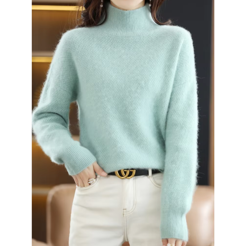 Women's Elegant Hollow Print Turtleneck Knitted Jumper for Women | Ideal for Winter