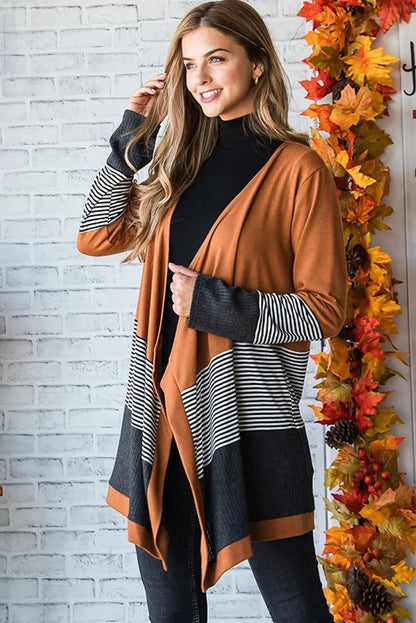 Women's Casual Striped Color Panel Knitted Cardigan | Ideal for Winter