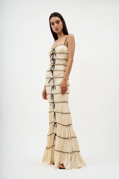 Women's Elegant Silk Maxi Dress with Flowing Ruffles