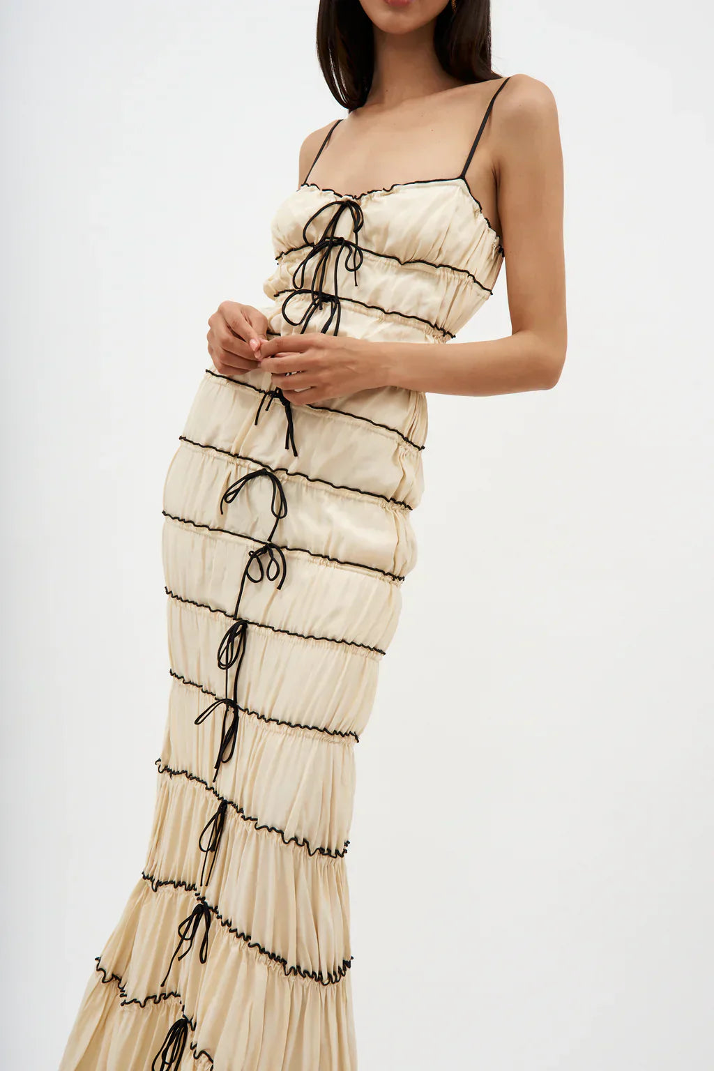 Women's Elegant Silk Maxi Dress with Flowing Ruffles