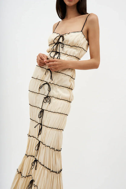 Women's Elegant Silk Maxi Dress with Flowing Ruffles