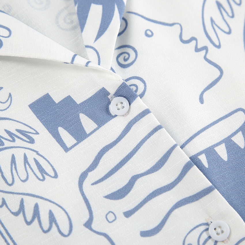 Women's Relaxed Lightweight Loungewear Set with Ocean-Inspired Prints