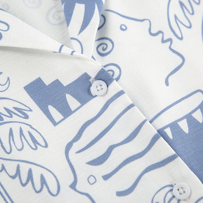Women's Relaxed Lightweight Loungewear Set with Ocean-Inspired Prints
