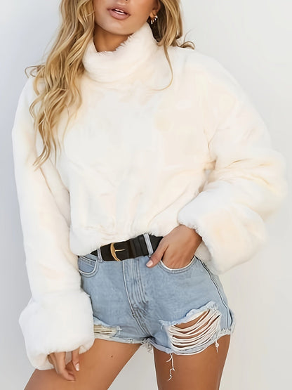 Women's Luxurious White Faux Fur Turtleneck Jumper | Ideal for Winter