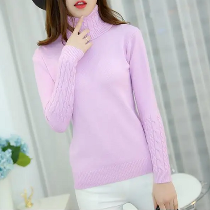 Women's Vintage Turtleneck Jumper with Cable Knit Sleeves | Ideal for Winter