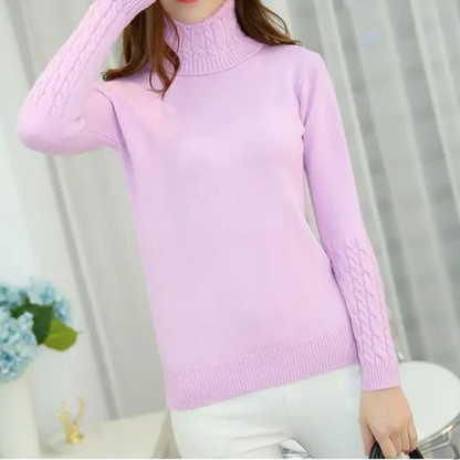 Women's Vintage Turtleneck Jumper with Cable Knit Sleeves | Ideal for Winter