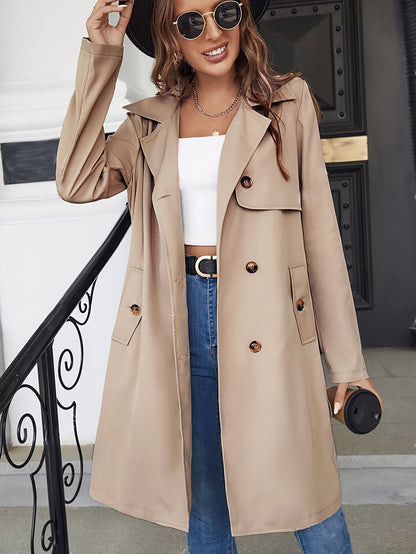 Apricot Long Trench Coat With Two Flap Pockets For Women | Perfect for Casual Days