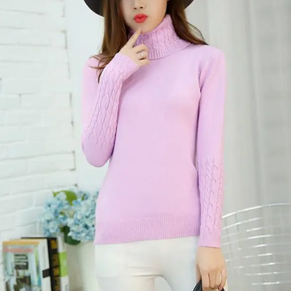 Women's Vintage Turtleneck Jumper with Cable Knit Sleeves | Ideal for Winter