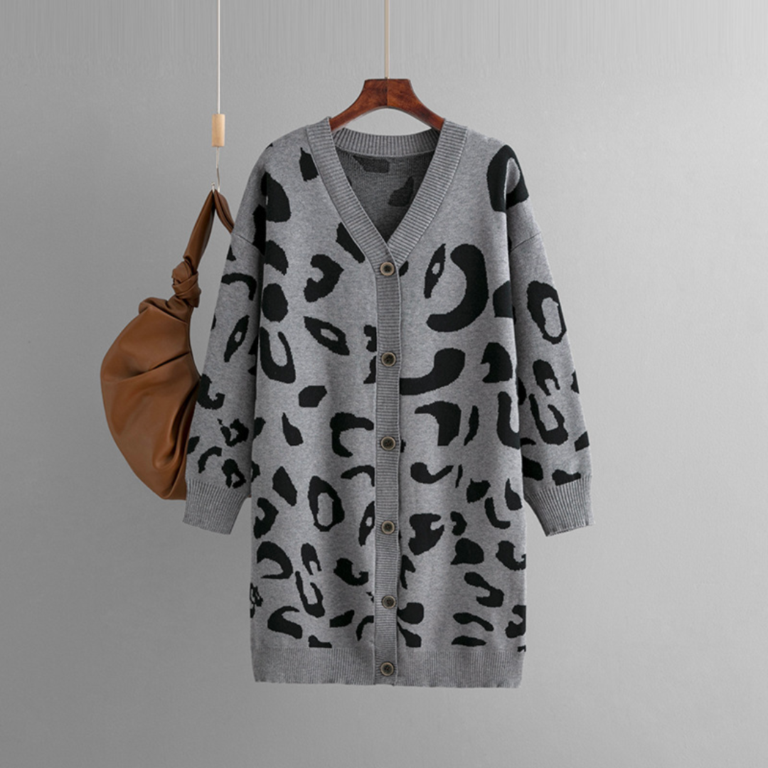 Women's Comfortable Leopard Print Knit Cashmere Cardigan with Buttons |  Ideal for Winter