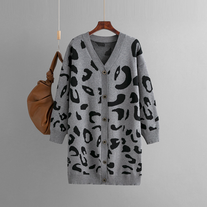 Women's Comfortable Leopard Print Knit Cashmere Cardigan with Buttons |  Ideal for Winter