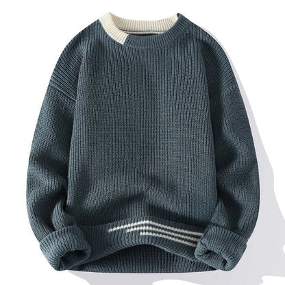 Men's Casual Knitted Jumper with Contrast Collar and Striped Hem | Ideal for Winter