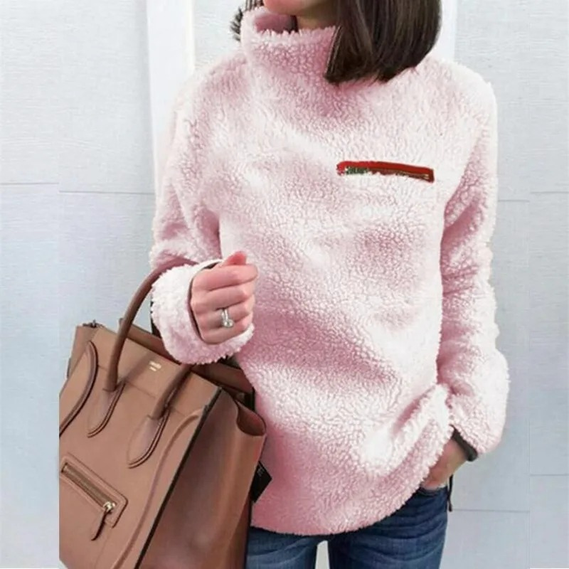 Warm Fleece Turtleneck Sweater with Zipper for Women | Ideal for Winter