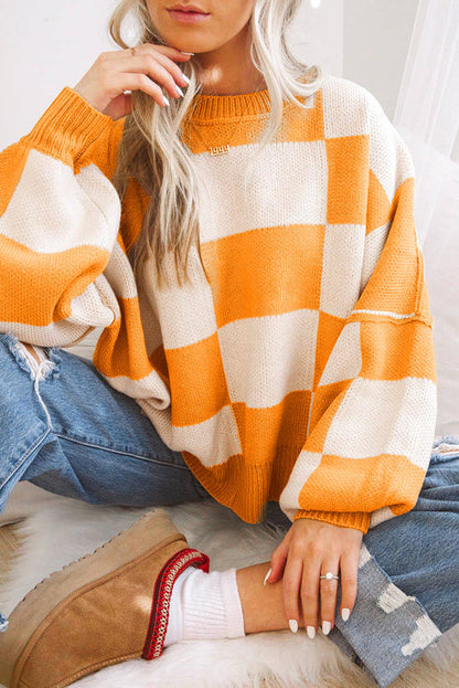 Women's Plaid Crew Neck Knit Jumper | Ideal for Winter
