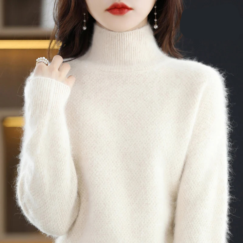 Women's Elegant Hollow Print Turtleneck Knitted Jumper for Women | Ideal for Winter