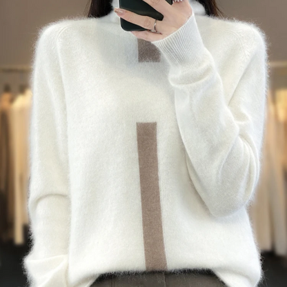 Women's Soft High-Neck Knitted Jumper with One Stripe | Ideal for Winter