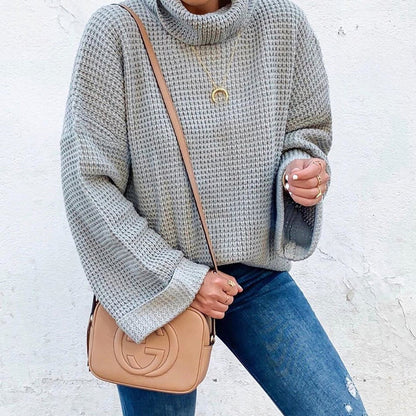 Women's Stylish Knit Turtleneck Jumper with Voluminous Sleeves | Ideal for Winter
