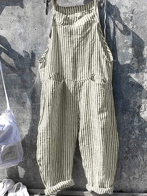 Women's Vintage Sleeveless Striped Baggy Jumpsuit  | Ideal for Summer