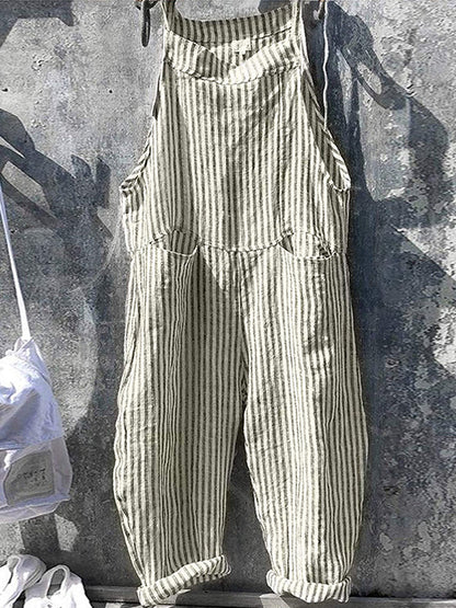 Women's Vintage Sleeveless Striped Baggy Jumpsuit  | Ideal for Summer