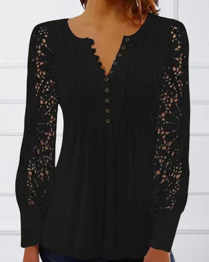 Women's Elegant Fabric Top with Long Sleeves and Lace Detail