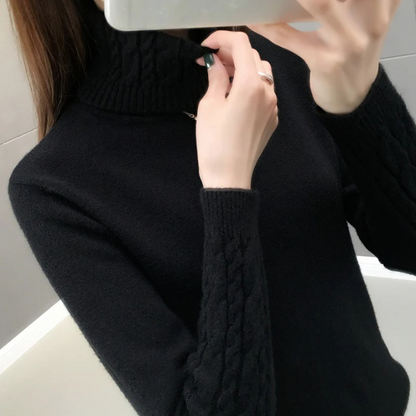 Women's Vintage Turtleneck Jumper with Cable Knit Sleeves | Ideal for Winter