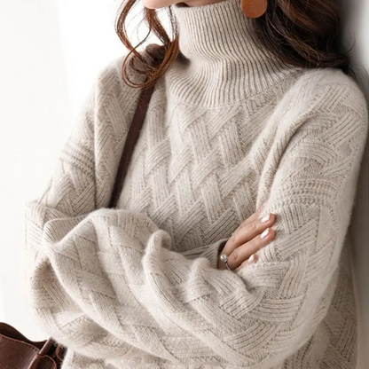 Women's Trendy Thick Knitted Turtleneck Jumper with Zigzag Pattern | Ideal for Winter