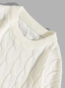 Men's White Cashmere Crew Neck Jumper with Stylish Braided Pattern | Ideal for Winter