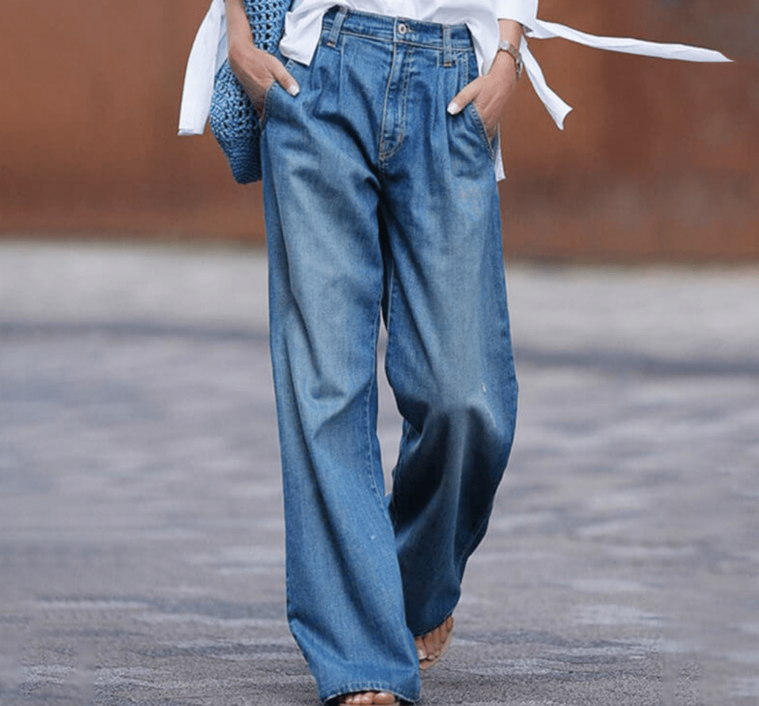 Lila - Blue Washed Vintage Wide Leg Baggy Jeans - For Women | Modern Style