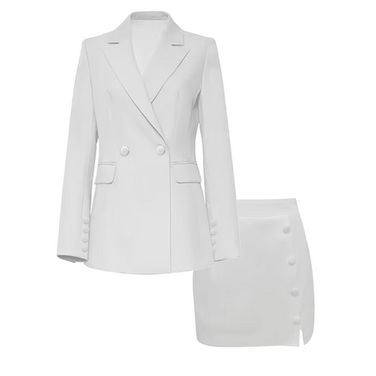 Women's Elegant White Buttoned Blazer with Skirt | Perfect for Casual Days