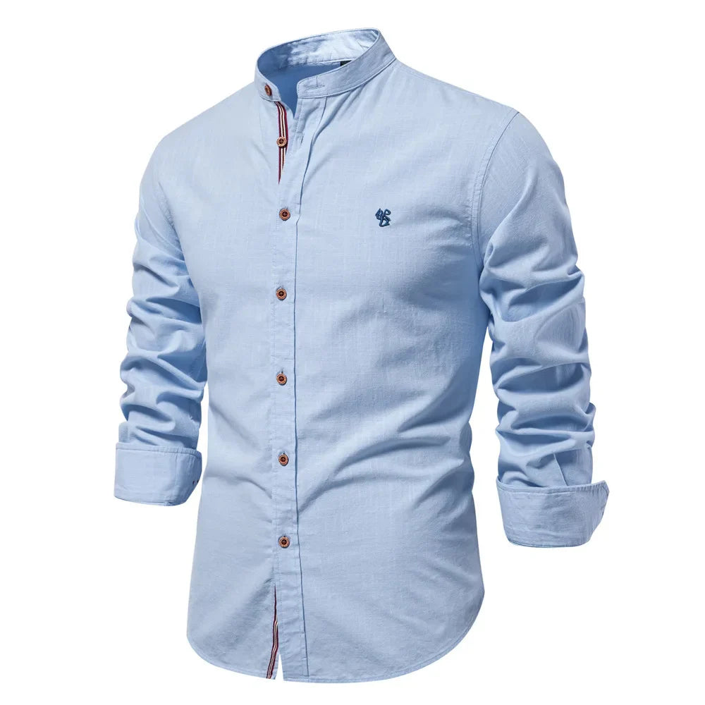 Men's Shirt with Stand-Up Collar Long Sleeve Button Closure | Ideal for All Seasons