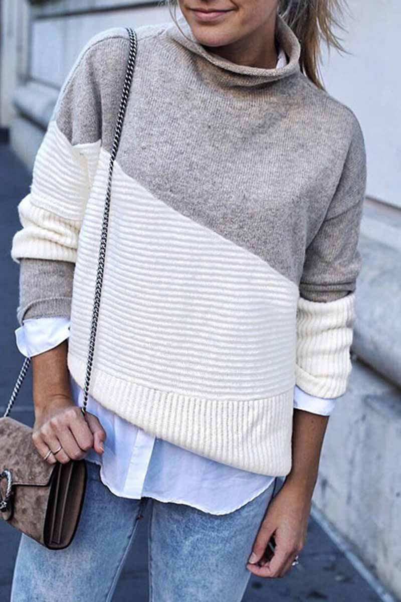 Women's Modern Color Block High Neck Jumper | Ideal for Winter