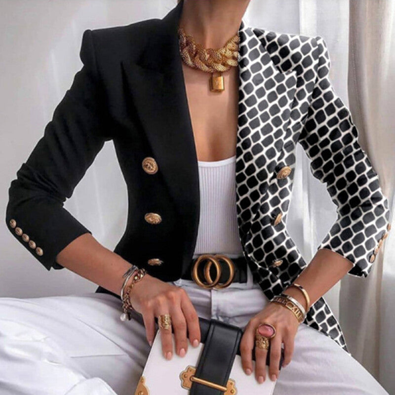 Women's Asymmetrical Blazer with Ornate Gold and Chain Print | Perfect for Casual Days