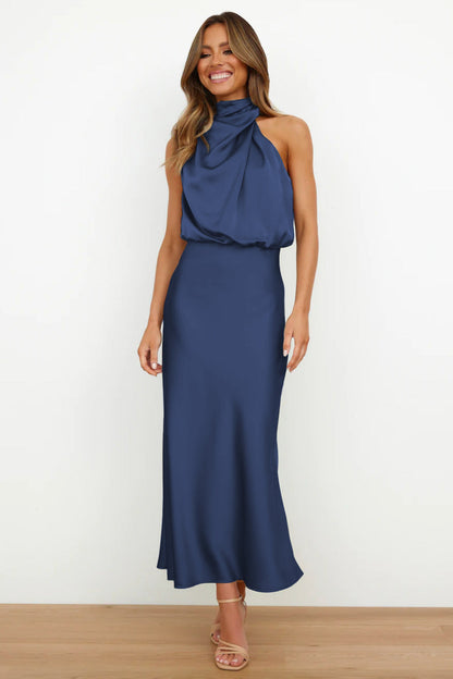 Women's Elegant Fabric Maxi Dress with Halter Neckline