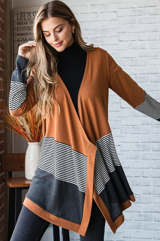 Women's Casual Striped Color Panel Knitted Cardigan | Ideal for Winter