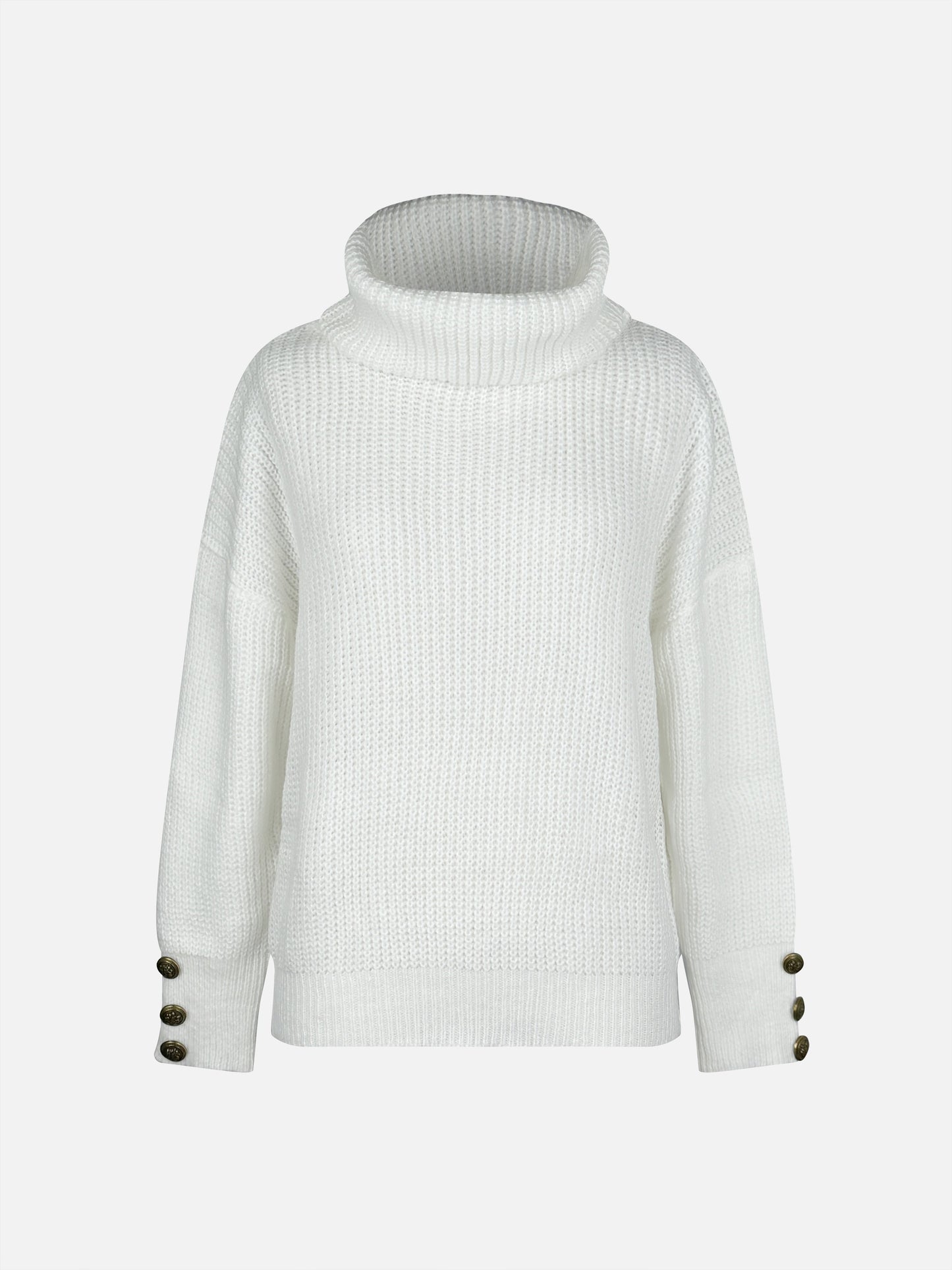 Women's Button Decor Turtleneck Jumper with Long Sleeves | Ideal for Winter