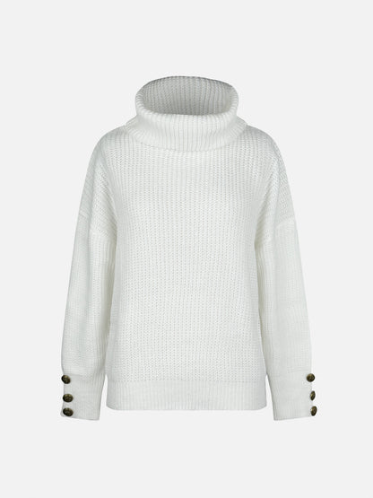 Women's Button Decor Turtleneck Jumper with Long Sleeves | Ideal for Winter