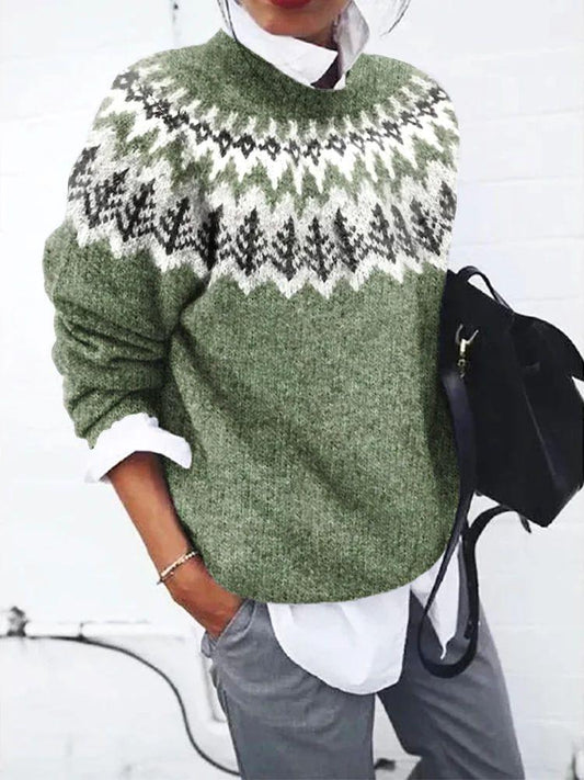 Lightweight Green Jumper with Patterns and Long Sleeves for Women | Ideal for Winter