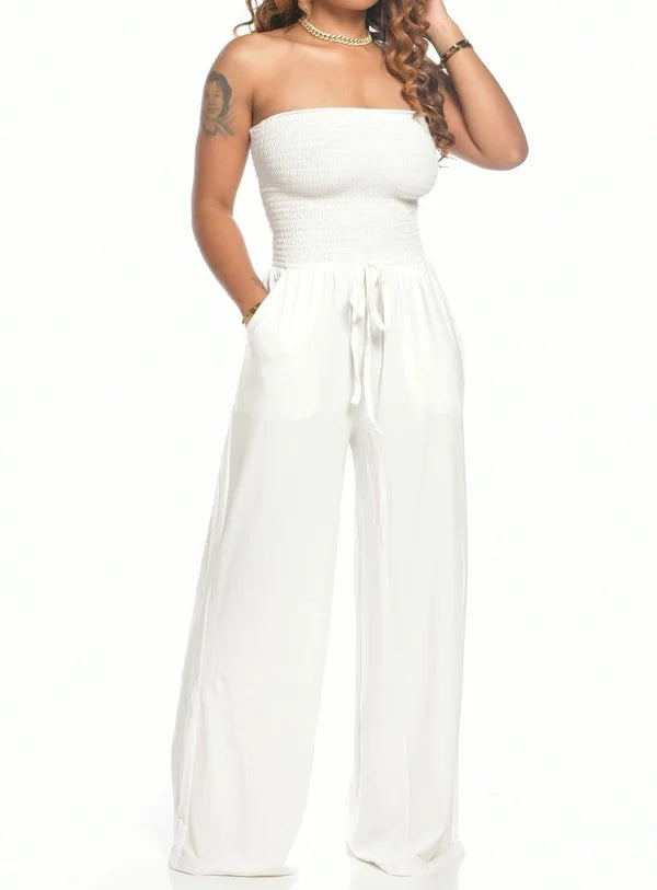 Women's Smock Strapless Jumpsuit with Drawstring | Ideal for summer