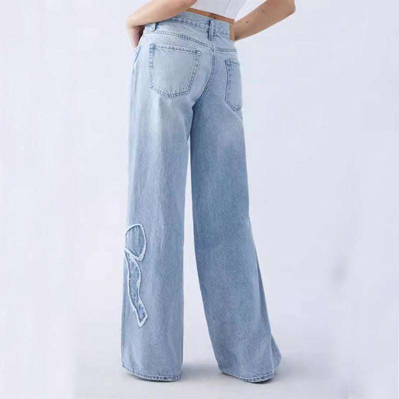 Women's Stylish Wide Leg Ribbon Baggy Jeans | Perfect for Casual Days