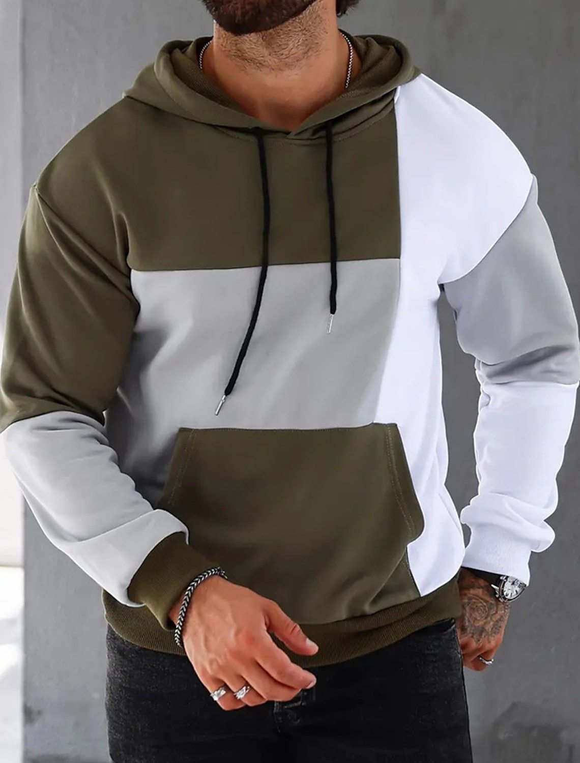 Men's Hooded Color Block Jumper with Kangaroo Pocket | Ideal for Winter