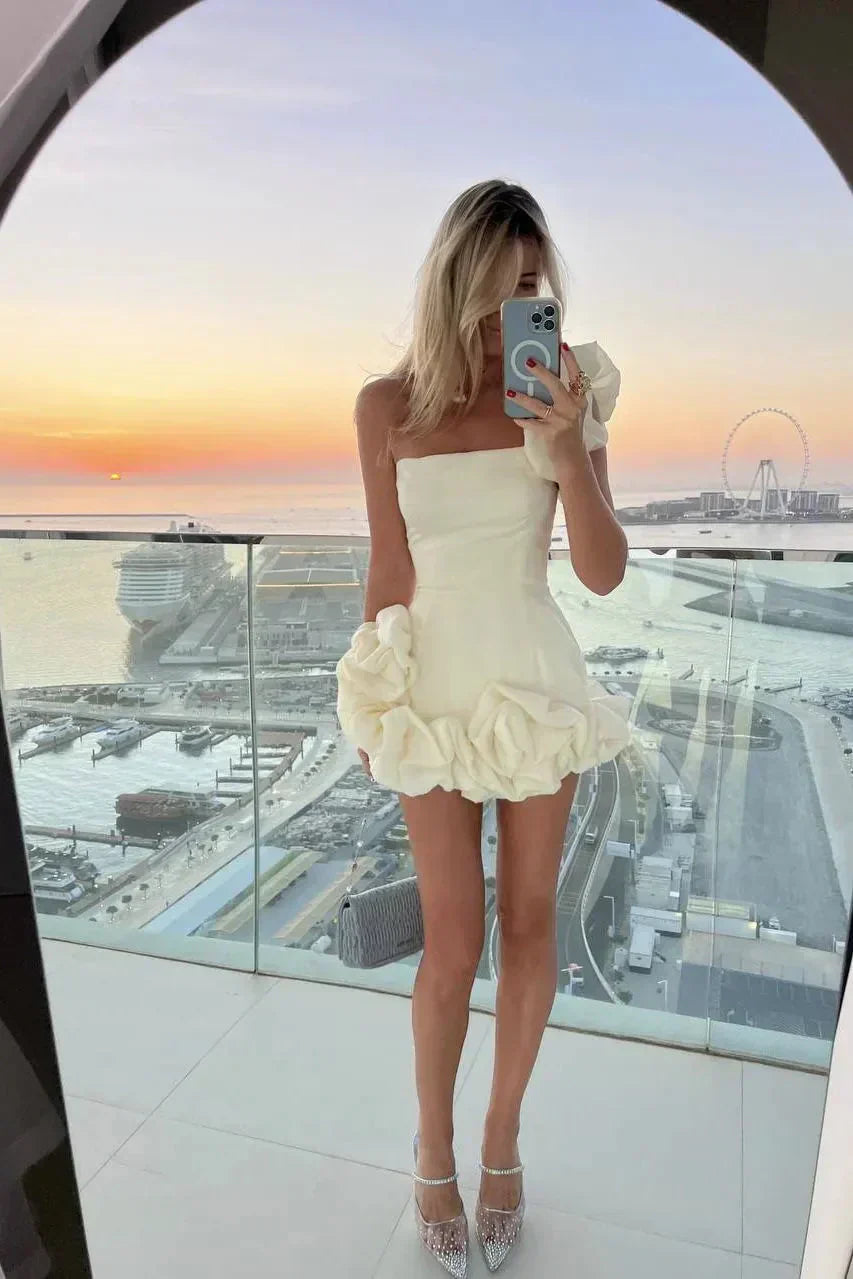 Women's Elegant Ruffled Cocktail Dress with Strapless Design