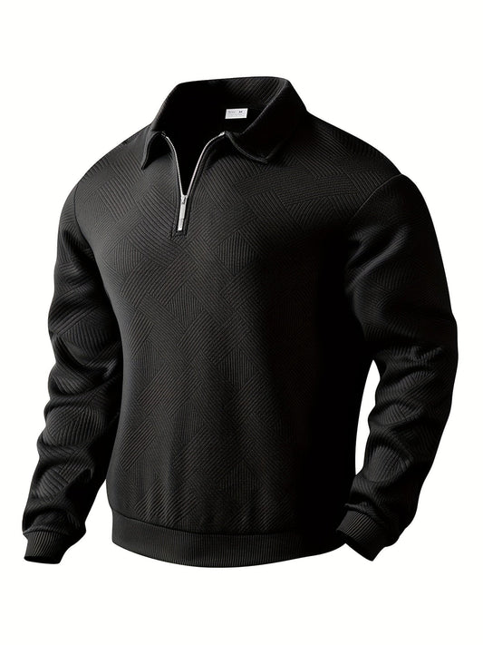 Men's Quarter Zip Jumper with Collar and Geometric Pattern | Ideal for Winter