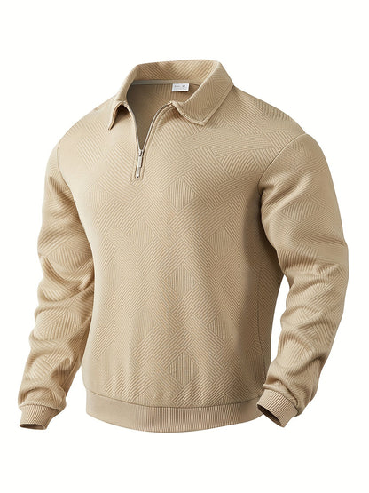 Men's Quarter Zip Jumper with Collar and Geometric Pattern | Ideal for Winter