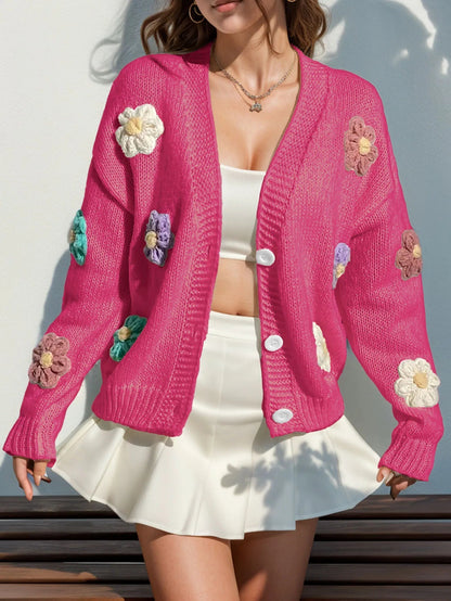 Women's Loose Fit Knitted Cardigan with Floral Embroidered  | Ideal for WInter