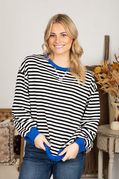 Women's Contrast Striped Crew Neck Jumper | Ideal for Winter