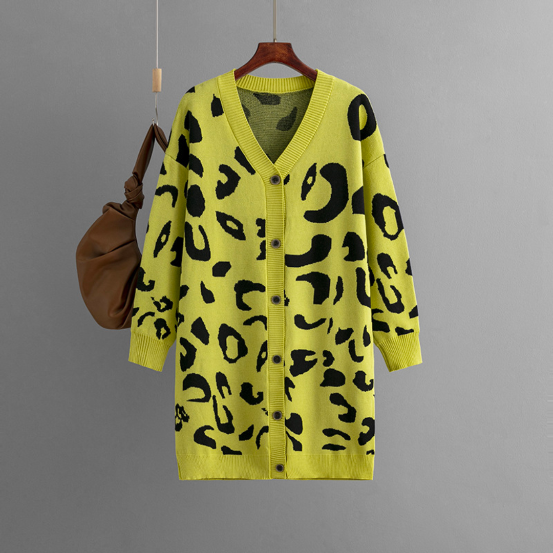 Women's Comfortable Leopard Print Knit Cashmere Cardigan with Buttons |  Ideal for Winter