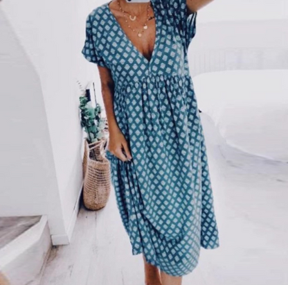 Women's Bohemian Dress with V-Neck